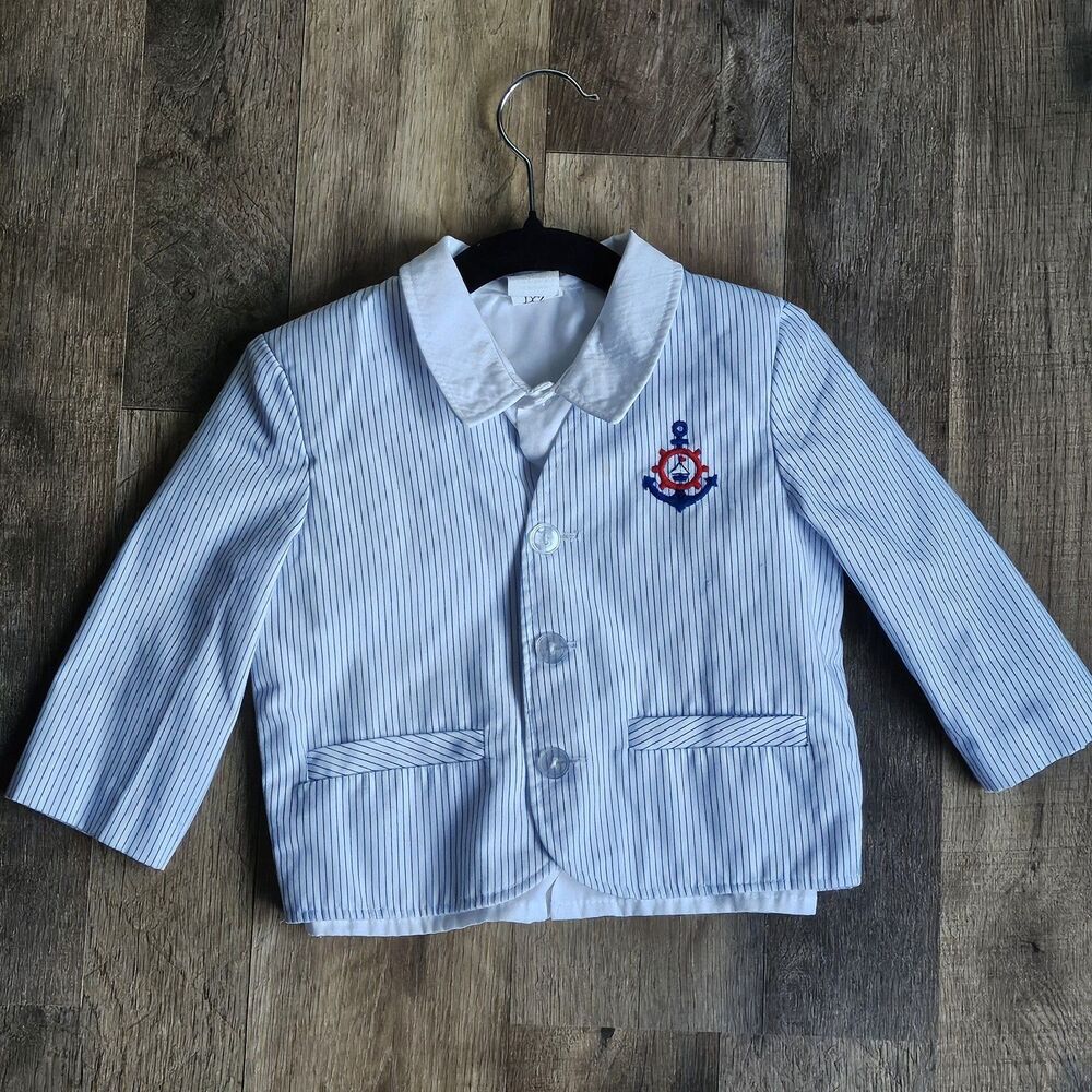 Vintage 2T Baby Nautical Striped Blazer Set Preppy Sailor Coastal Grandkid